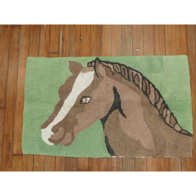 American Hooked Horse Rug For Sale In New York - Image 6 of 6