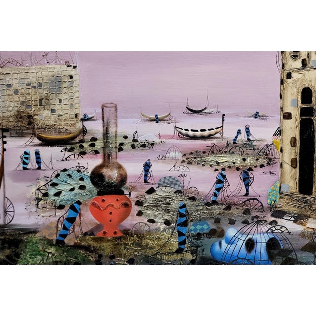 1960s Jean Calogero - Surreal Landscape in Venice - Oil Painting For Sale - Image 5 of 9