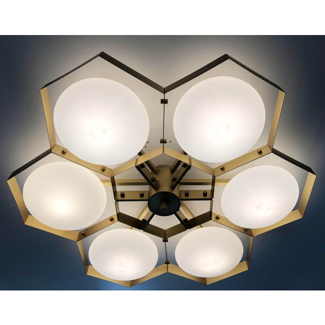 Italian 21st Century Hive Satin Brass Matte White Murano Flush Mount by Fabio LTD For Sale - Image 3 of 9