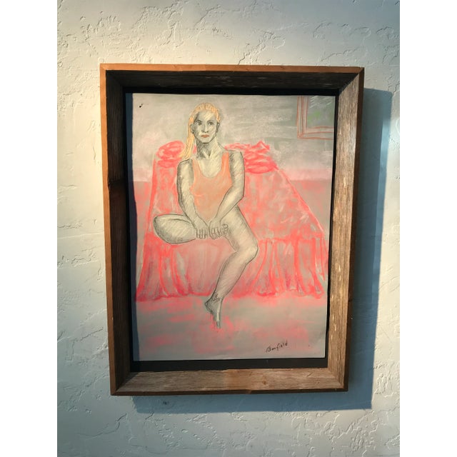 Pink 1990s Expressionist Portrait Pastel Drawing of a Sicilian Girl Signed Banfield, Framed For Sale - Image 8 of 8