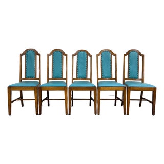 Vintage Mission Arts & Crafts Oak Dining Chairs - Set of 5 For Sale