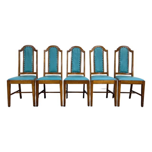 Vintage Mission Arts & Crafts Oak Dining Chairs - Set of 5 For Sale