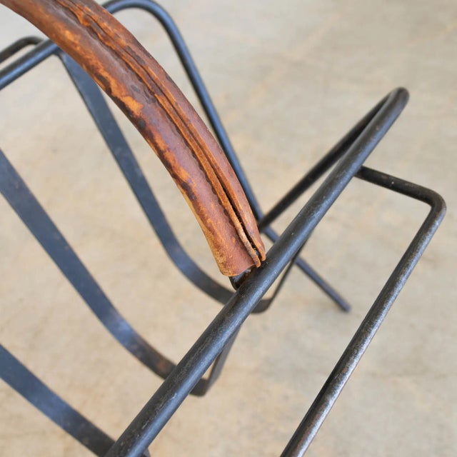 1940s Iron and Leather Magazine Rack in the Style of Jacques Adnet For Sale - Image 10 of 11