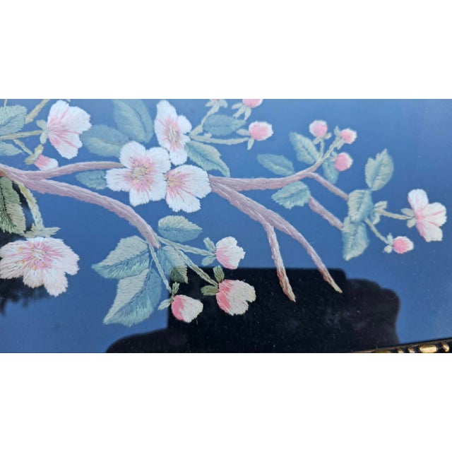 Picture in Frame with Embroidered Cherry Blossoms, 1950s For Sale - Image 6 of 10