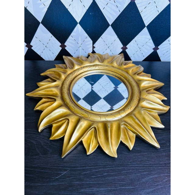 1970s Midcentury Modern Gold Sunburst Wall Mirror, Hollywood Regency-Style , 15" For Sale - Image 10 of 18