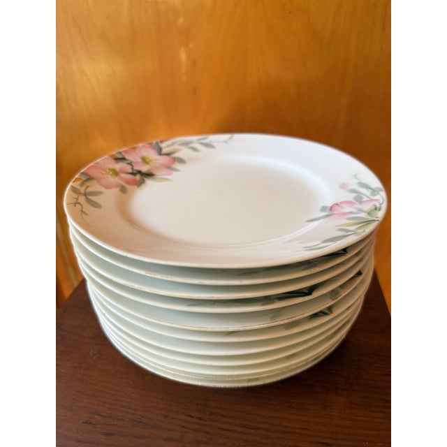 White Early 20th Century Nippon Azalea Porcelain Salad Plates, Japan, Set of 11 For Sale - Image 8 of 13