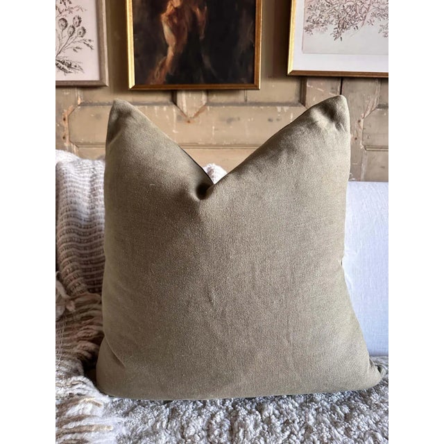 Not Yet Made - Made To Order French Royal Velvet and Linen Accent Pillow With Down Insert Kaki For Sale - Image 5 of 7