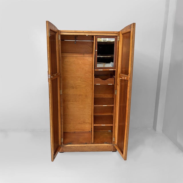1930s Italian Art Deco Style Wooden Wardrobe with Mirror and Shelves, 1930s For Sale - Image 5 of 18