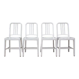 Late 20th Century Emeco 1006 Navy Chair White Aluminum Metal Side Dining Mid-Century Modern