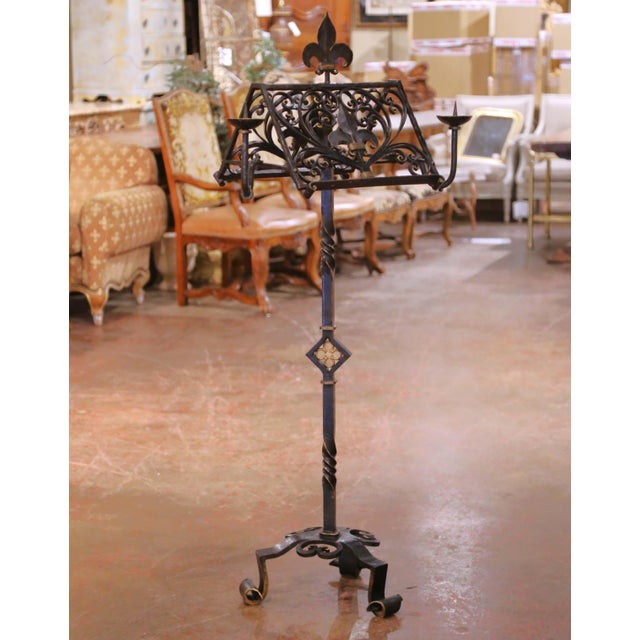 Bring Gothic elegance to a study, library, or music room with this refined antique French wrought iron lectern, or lutrin,...