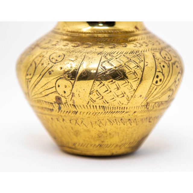 Folk Art Vintage Small Engraved Brass Lota Vessel From India 1950s For Sale - Image 3 of 12