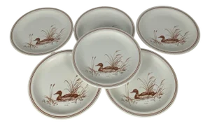Vintage Flat Plate Set with Duck Pattern & Red-Brown Trim from Churchill England, 1990s, Set of 6