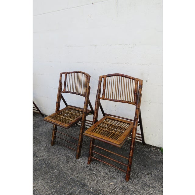 Hollywood Regency Bamboo Folding Dining Chairs Set of Seven 6149 For Sale - Image 11 of 13