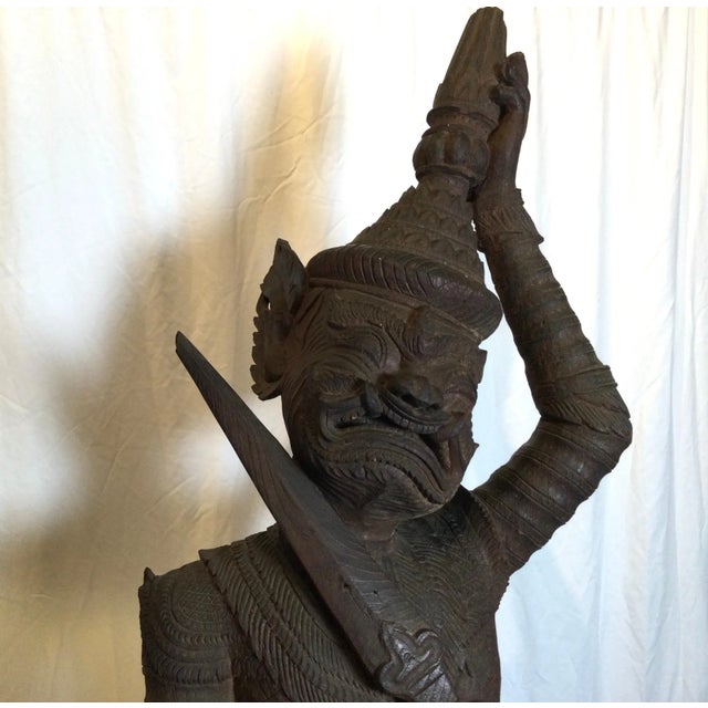 Early 20th Century Hand Carved Hard Wood Balinese Warrior For Sale - Image 10 of 13
