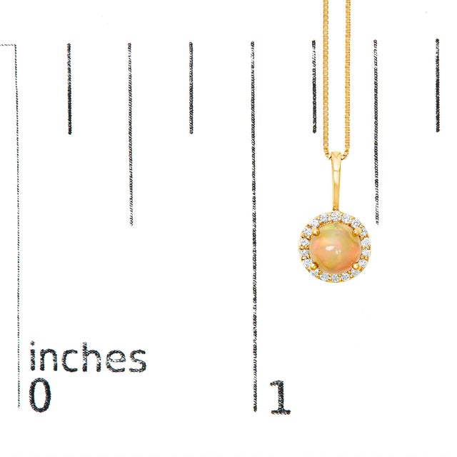 Early 21st Century 10K Yellow Gold Opal and 1/10 Cttw Diamond Accent Halo Pendant Necklace For Sale - Image 5 of 5