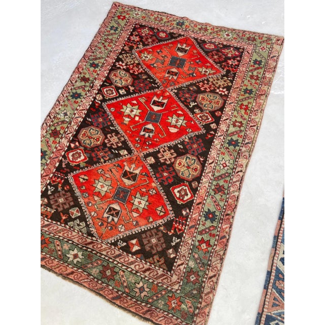 1930-40's Caucasian Sage Green Border Charcoal Black Field Rug 3.11 X 5 ...