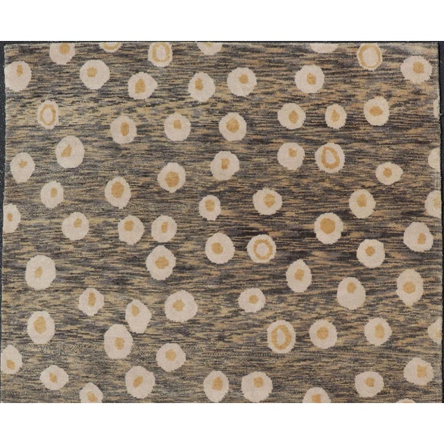 Modern Rug With Abstract Design in Shades of Green-Brown, Cream and Yellow For Sale - Image 4 of 9