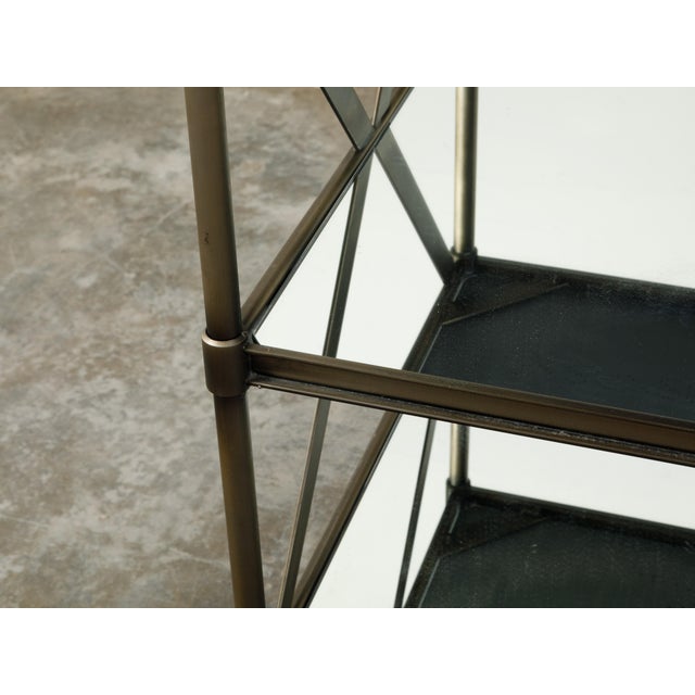 Italian Midcentury Patinated Metal Trolley with Mirrored Shelves and Casters For Sale - Image 10 of 10