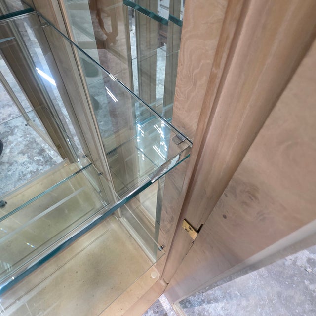 Pair of Vintage Drexel Heritage Olive Burl Wood and Glass Display Cabinets For Sale - Image 11 of 12