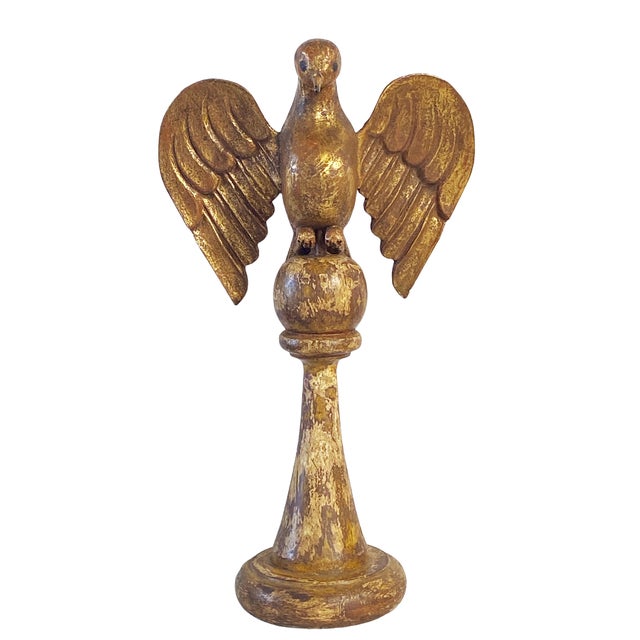 Vintage Hand Carved Wood Bird Sculpture on Finial 19" H For Sale - Image 9 of 10