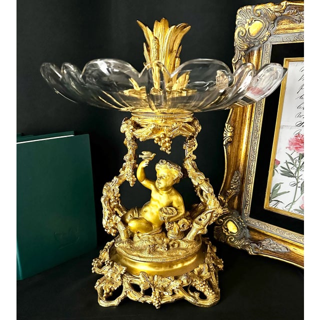 Antique Baroque Brass Putti Cherub Bowl Flower Candle Holder Vase Rocco Italian For Sale - Image 9 of 13