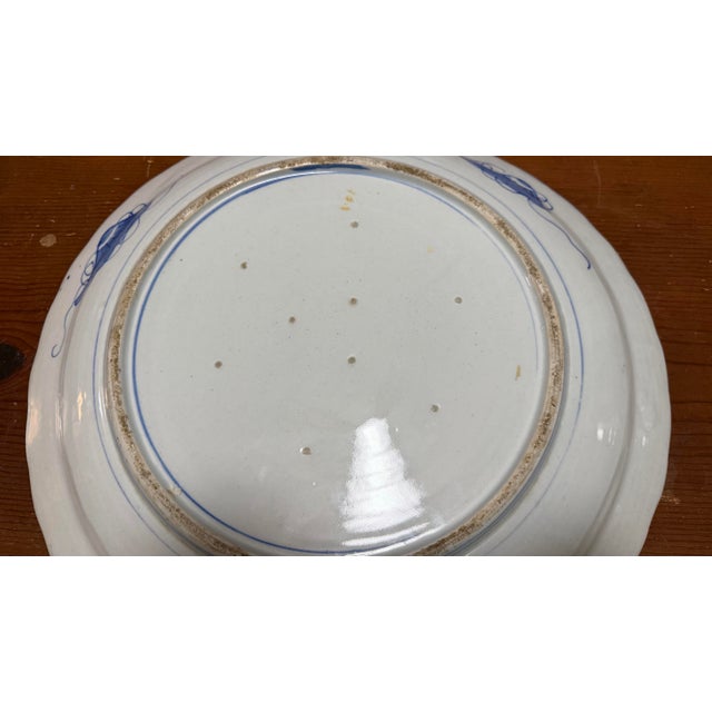 Ceramic 19th Century Japanese Hand-Painted Blue and White Porcelain Charger With Roosters For Sale - Image 7 of 12