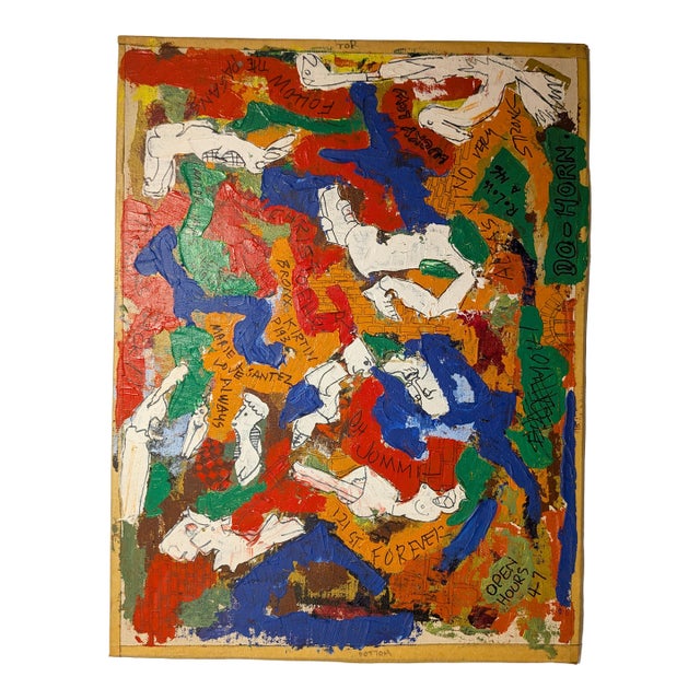 Vintage Neo-Expressionist Basquiat Style Urban Street Art Mixed Media Board For Sale