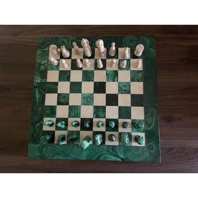 Gemstone Chess Board in Malachite, Set of 33 For Sale - Image 7 of 7