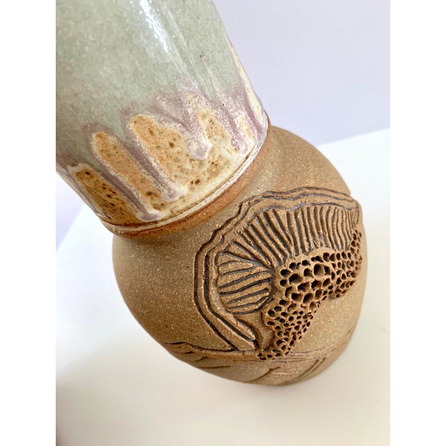 Vintage Vase Studio Pottery, Carved Organic Motif, Signed "Moni" For Sale - Image 10 of 13