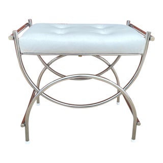 Vintage Chrome and Tufted Vinyl Vanity Stool by Koch & Sons For Sale