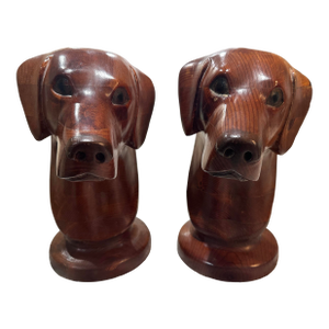 Large Wood Carved Bird Hunting Dog Labrador Retriever Signed Greg Jordan 1984 Bookends Sculpture