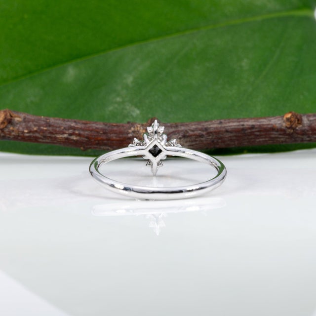 Black Black Diamond Ring With Diamond Accents in Solid 14k Gold, Asscher Cut 3.6mm, Size 6.75 For Sale - Image 8 of 9