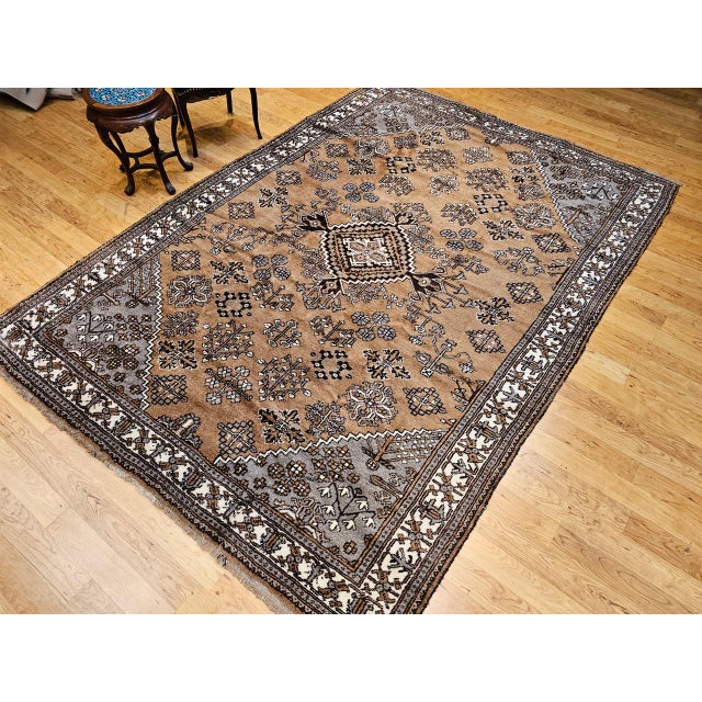 Tan Vintage Persian Bakhtiari Rug, Hand-Knotted Wool, Allover Geometric Pattern, Camelhair & Ivory, 8x11 For Sale - Image 8 of 18