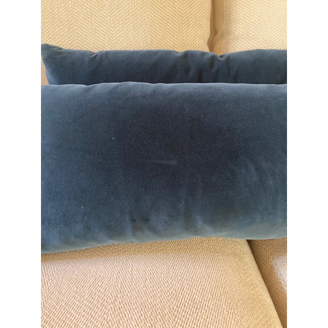 Set of 3 Navy Blue Velvet Lumbar / Kidney Pillows With Down Inserts For Sale - Image 16 of 18