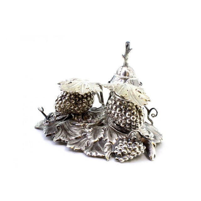 Metal Silver Inkwell with Reliefs of Bunches of Grapes and Vines For Sale - Image 7 of 9