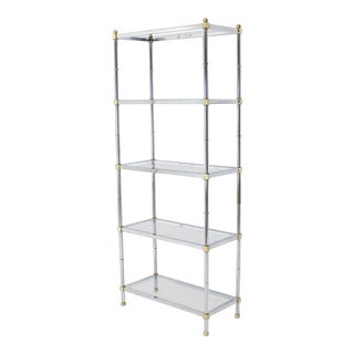 Mid-Century Modern Brass Chrome Glass Tall Etagere For Sale