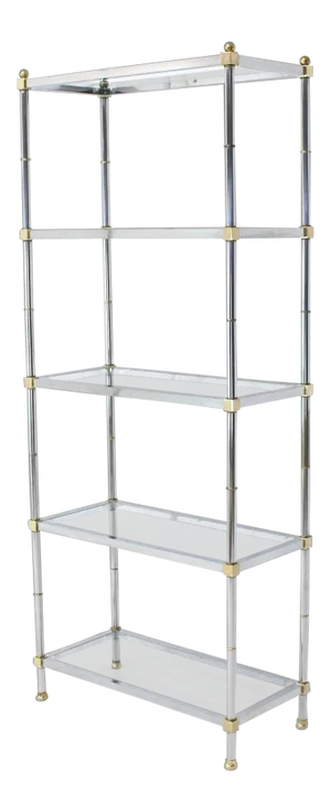 Mid-Century Modern Brass Chrome Glass Tall Etagere