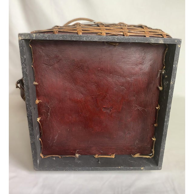 Vintage Asian Painted and Woven Red Bamboo Rice Container For Sale - Image 10 of 10
