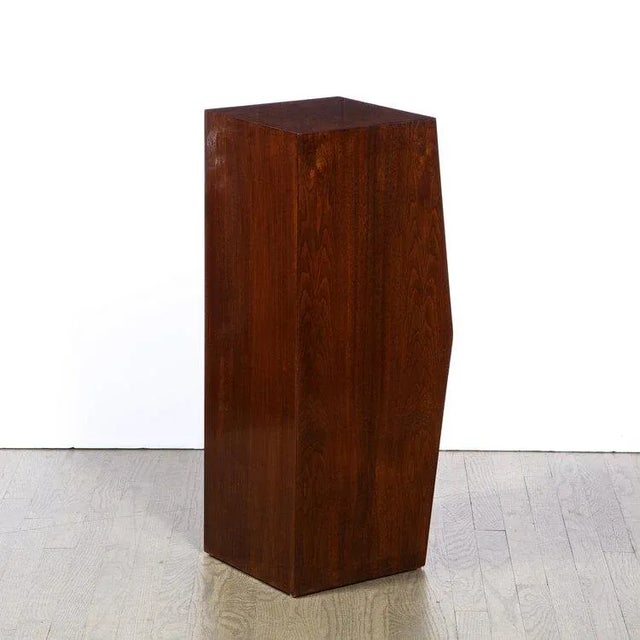 Wood Modernist Sculptural Bookmatched Walnut Convex Faceted Minimalist Pedestal For Sale - Image 7 of 10