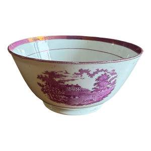 Rare Antique Pink Lustre and Bat Printed Pearlware Waste Bowl, Attributed to Thomas Wolfe, Circa 1805