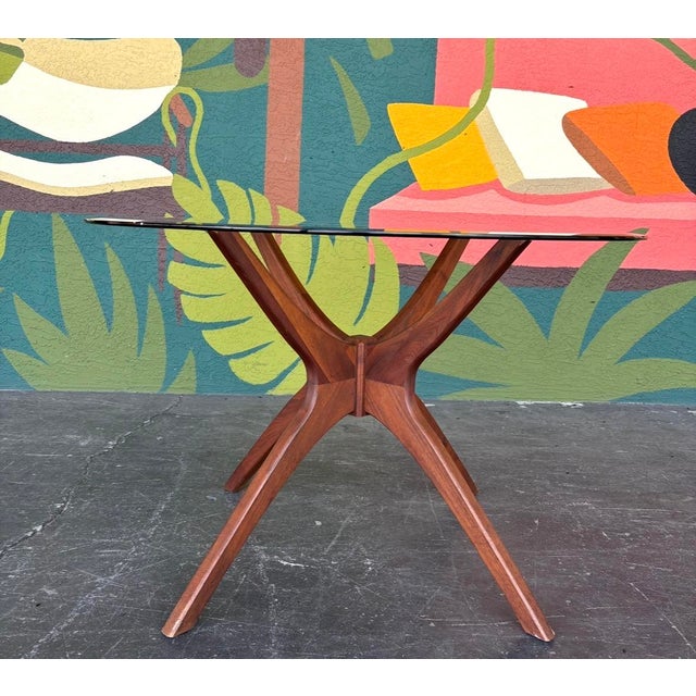 Adrian Pearsall Mid Century Walnut Glass Occasional Table in the Style of Adrian Pearsall For Sale - Image 4 of 7