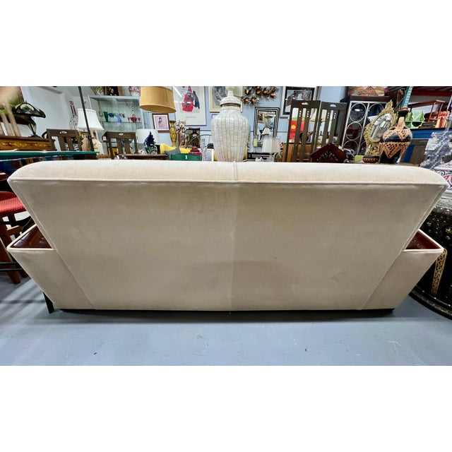 French Art Deco Sofa or Settee With Beige Velvet Upholstery & Rosewood Armrests For Sale - Image 13 of 14