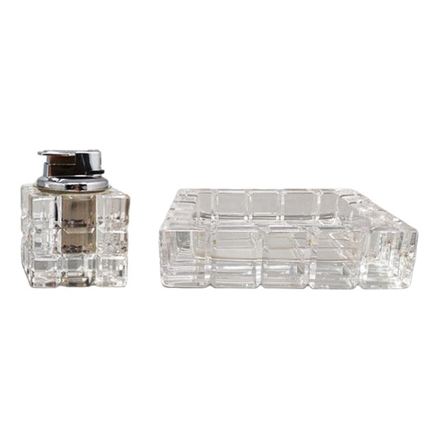 Smoking Set in Crystal by Colle, Italy, 1970s, Set of 2 For Sale