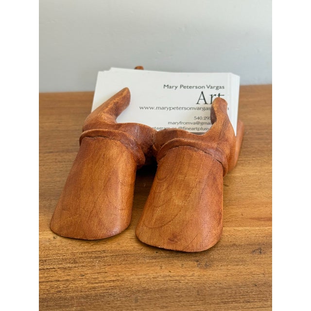 American Vintage Carved Wooden Human Hands Business Card Holder For Sale - Image 3 of 12