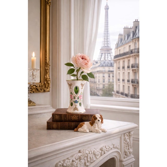 This vintage Moser Art Glass Vase features a beautiful green overlay, showcasing the intricate craftsmanship of Bohemian...