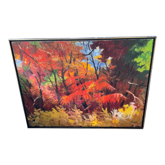 Circa 1970’s James Penney Signed Oil on Canvas Titled “Sunlight Through Sumac” For Sale