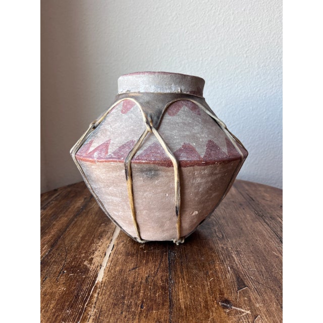 Rustic Vintage Tarahumara Raramuri Handmade Pottery 9.5" Height With Rawhide For Sale - Image 3 of 12