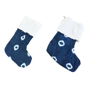Blue & White One-Of-A-Kind African Textile Christmas Stockings, S/2