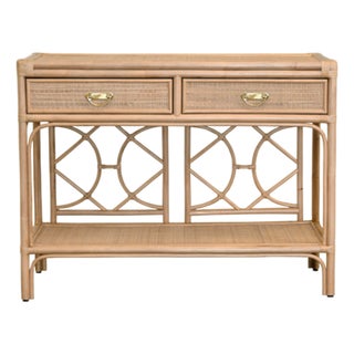 Matthew Izzo Home Gideon Natural Rattan Two Drawer Console For Sale