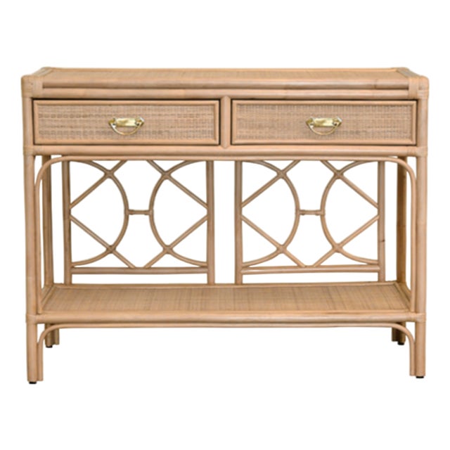Matthew Izzo Home Gideon Natural Rattan Two Drawer Console For Sale